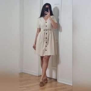 Simplee Apparel Beige Button-Down Dress